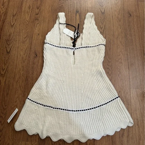 For Love And Lemons Ivory Knit mini sexy sleeveless Dress with Black small NWT - Picture 7 of 9